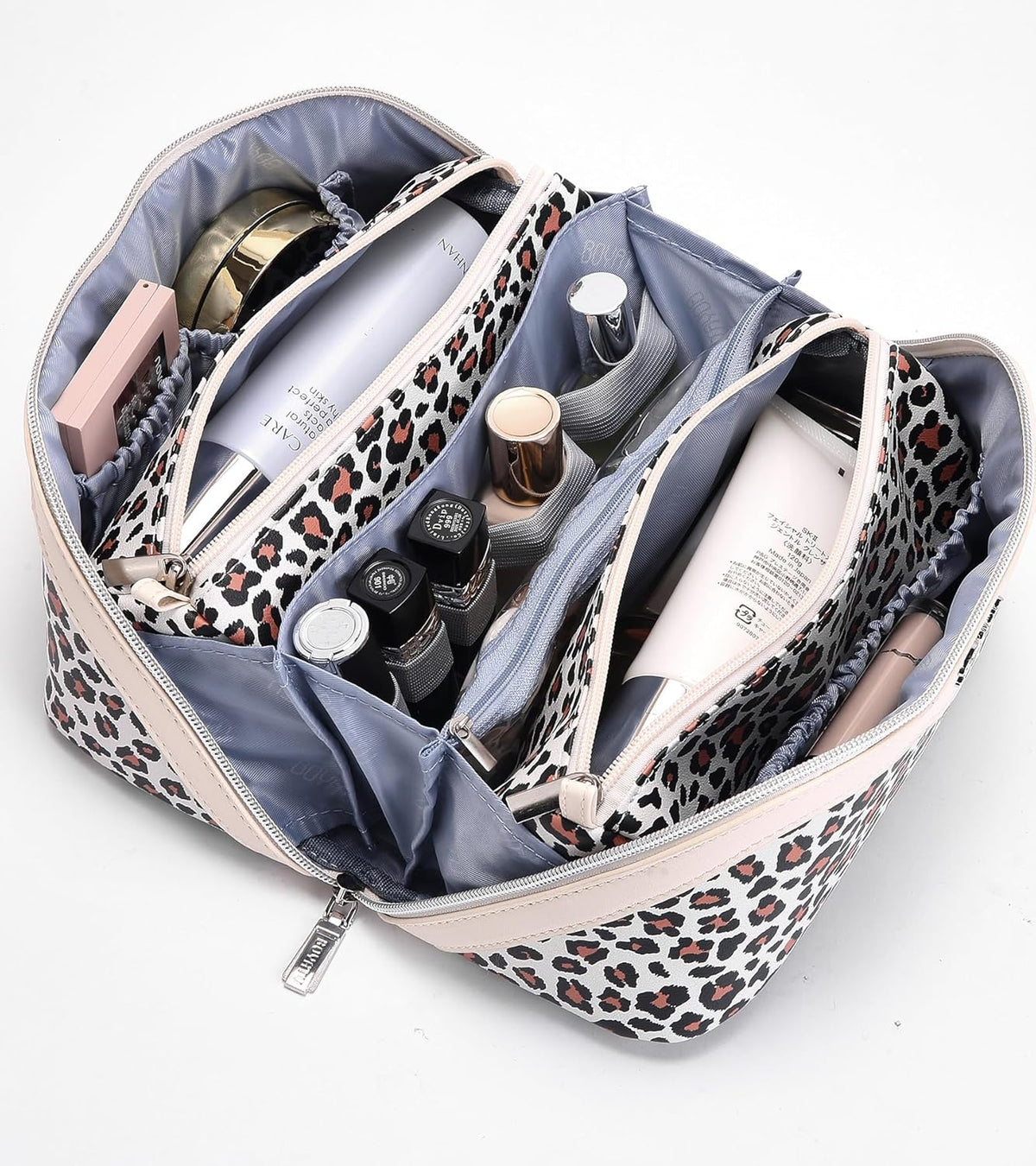 Travel Makeup Bags Cosmetic Organizer Bag: 3-Set Large Capacity Make up Bag - PU Leather Toiletry Bags for Women - Wide Open Portable Pouch with Divider & Handle (02-Light Green)