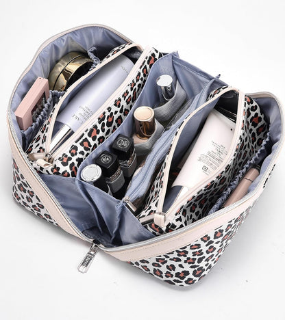 Travel Makeup Bags Cosmetic Organizer Bag: 3-Set Large Capacity Make up Bag - PU Leather Toiletry Bags for Women - Wide Open Portable Pouch with Divider & Handle (02-Light Green)