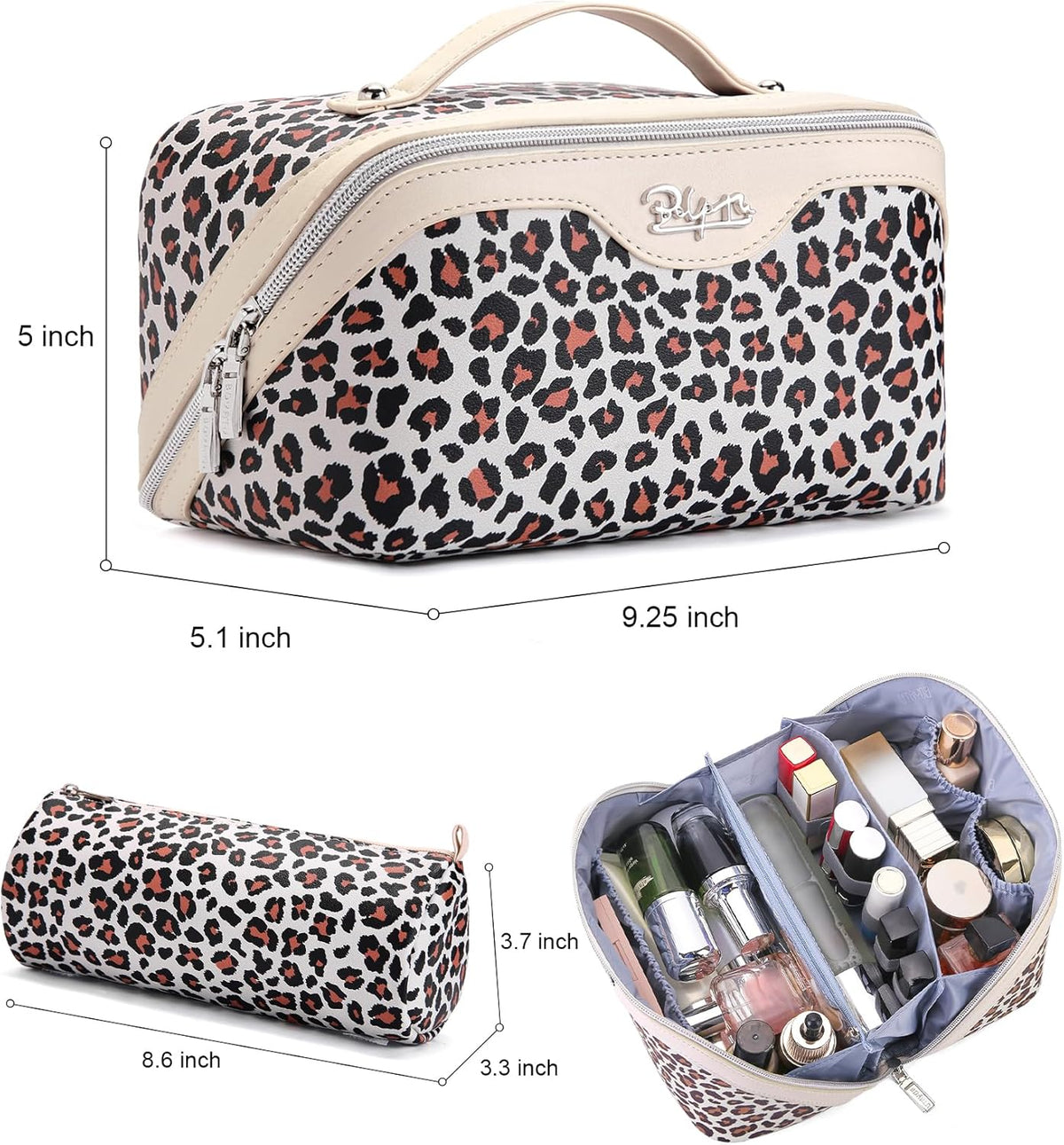 Travel Makeup Bags Cosmetic Organizer Bag: 3-Set Large Capacity Make up Bag - PU Leather Toiletry Bags for Women - Wide Open Portable Pouch with Divider & Handle (02-Light Green)