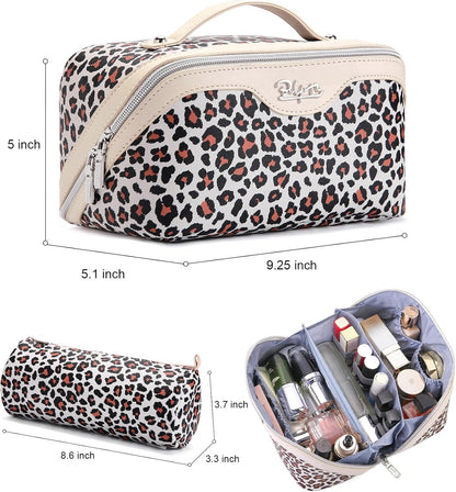 Travel Makeup Bags Cosmetic Organizer Bag: 3-Set Large Capacity Make up Bag - PU Leather Toiletry Bags for Women - Wide Open Portable Pouch with Divider & Handle (02-Light Green)