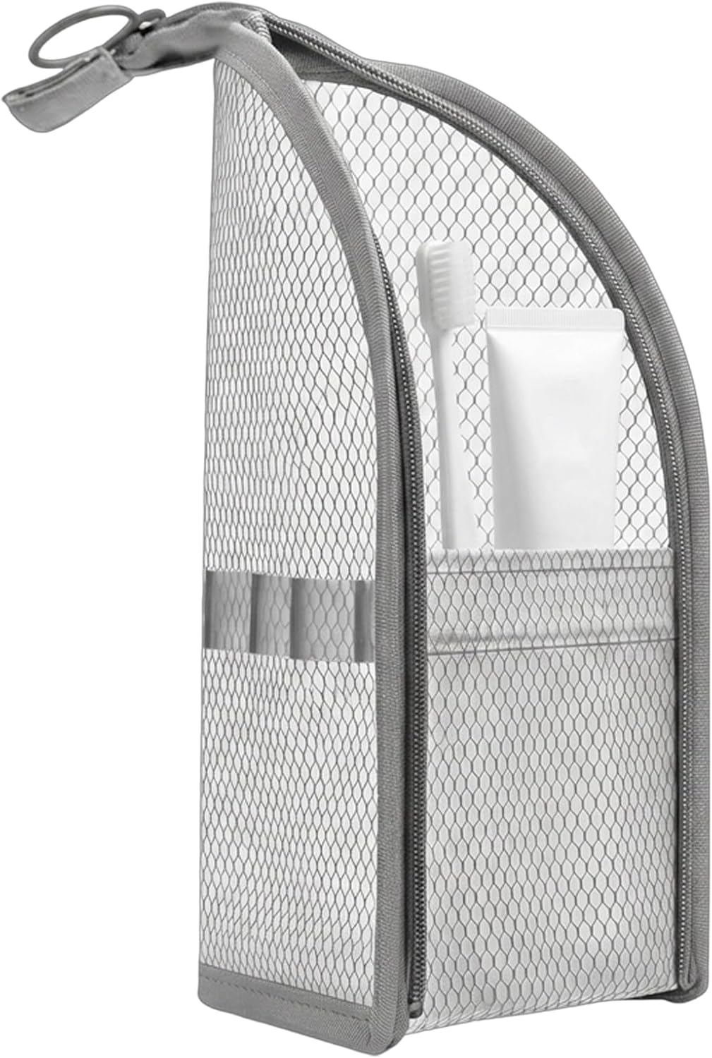 Standing Toiletry Bag, Hanging Travel Toiletry Bag with Clear Compartments, Large Makeup Bag for Organized Travel Essentials, White Standing Make Up Bag with Multiple Pockets(Grey)