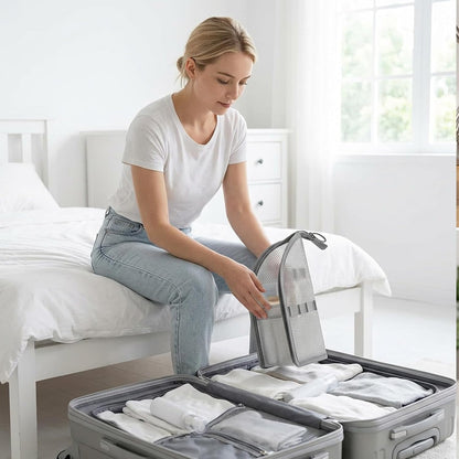 Standing Toiletry Bag, Hanging Travel Toiletry Bag with Clear Compartments, Large Makeup Bag for Organized Travel Essentials, White Standing Make Up Bag with Multiple Pockets(Grey)