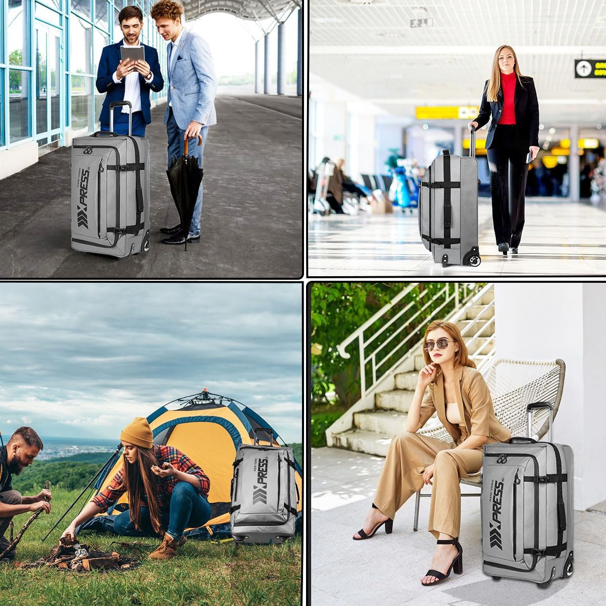 26'' Rolling Duffle Bag with Wheels,Rolling Duffle Bag w/Handle,Carry on Luggage Travel Duffle Bags for Man Women（26,Armygreen）