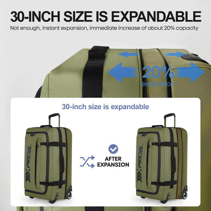 26'' Rolling Duffle Bag with Wheels,Rolling Duffle Bag w/Handle,Carry on Luggage Travel Duffle Bags for Man Women（26,Armygreen）