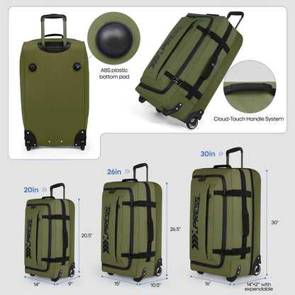 26'' Rolling Duffle Bag with Wheels,Rolling Duffle Bag w/Handle,Carry on Luggage Travel Duffle Bags for Man Women（26,Armygreen）