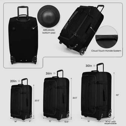 26'' Rolling Duffle Bag with Wheels,Rolling Duffle Bag w/Handle,Carry on Luggage Travel Duffle Bags for Man Women（26,Armygreen）