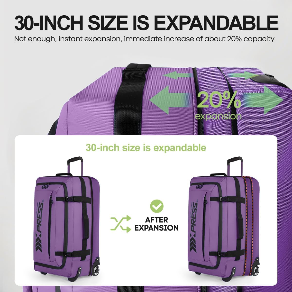 26'' Rolling Duffle Bag with Wheels,Rolling Duffle Bag w/Handle,Carry on Luggage Travel Duffle Bags for Man Women（26,Armygreen）