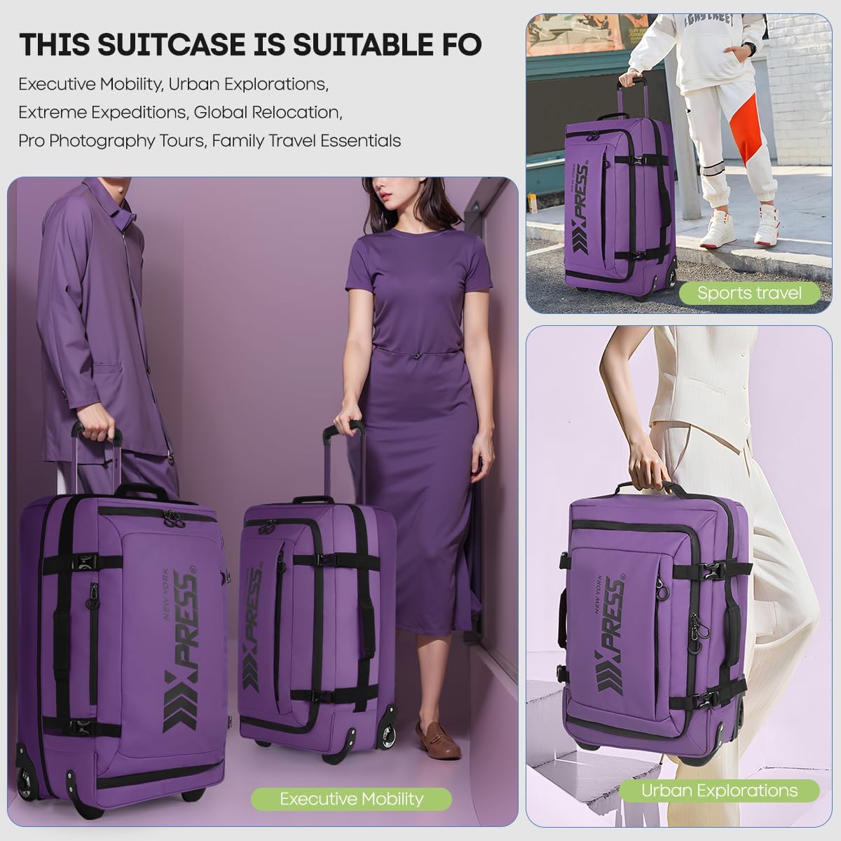 26'' Rolling Duffle Bag with Wheels,Rolling Duffle Bag w/Handle,Carry on Luggage Travel Duffle Bags for Man Women（26,Armygreen）