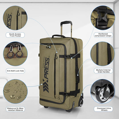 26'' Rolling Duffle Bag with Wheels,Rolling Duffle Bag w/Handle,Carry on Luggage Travel Duffle Bags for Man Women（26,Armygreen）
