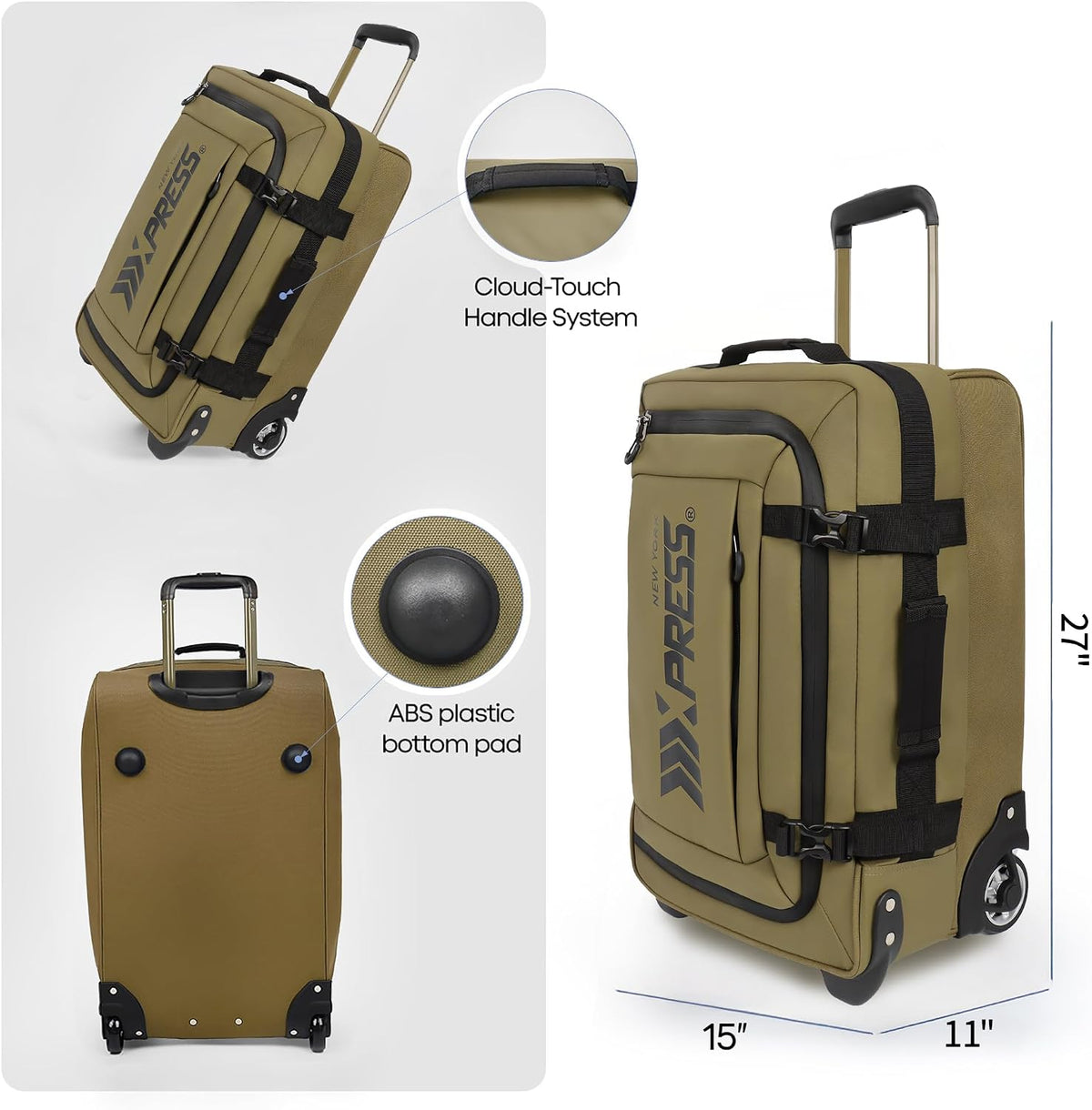 26'' Rolling Duffle Bag with Wheels,Rolling Duffle Bag w/Handle,Carry on Luggage Travel Duffle Bags for Man Women（26,Armygreen）