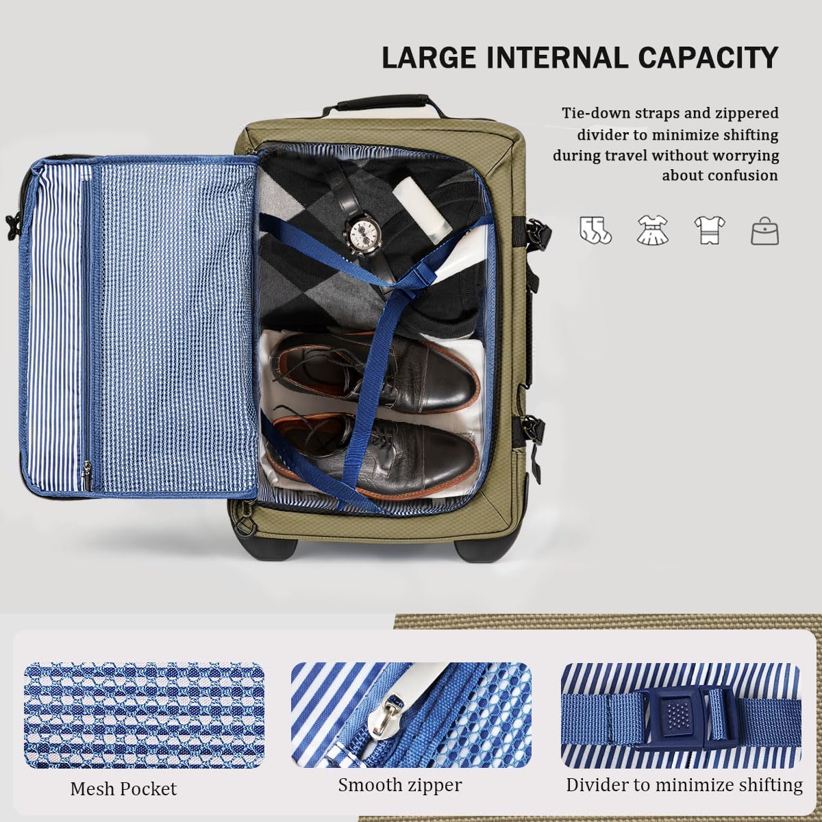 26'' Rolling Duffle Bag with Wheels,Rolling Duffle Bag w/Handle,Carry on Luggage Travel Duffle Bags for Man Women（26,Armygreen）