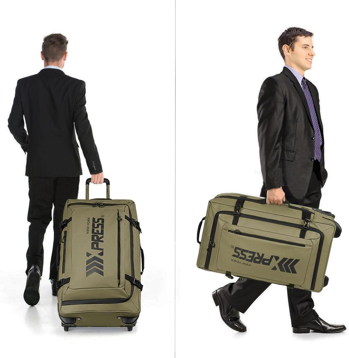 26'' Rolling Duffle Bag with Wheels,Rolling Duffle Bag w/Handle,Carry on Luggage Travel Duffle Bags for Man Women（26,Armygreen）