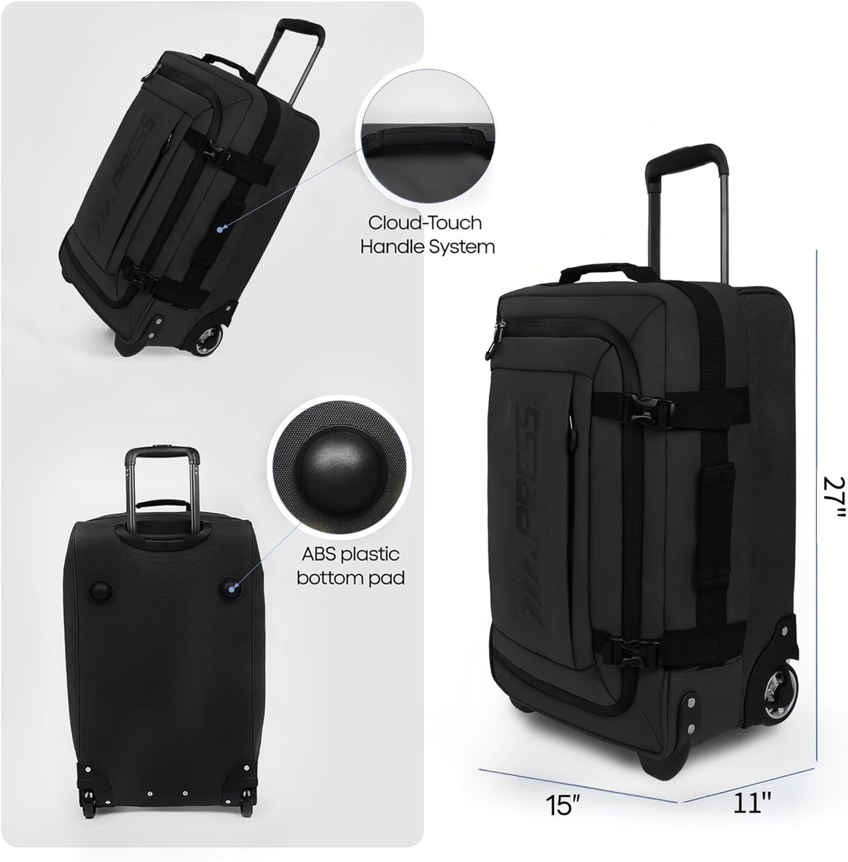 26'' Rolling Duffle Bag with Wheels,Rolling Duffle Bag w/Handle,Carry on Luggage Travel Duffle Bags for Man Women（26,Armygreen）