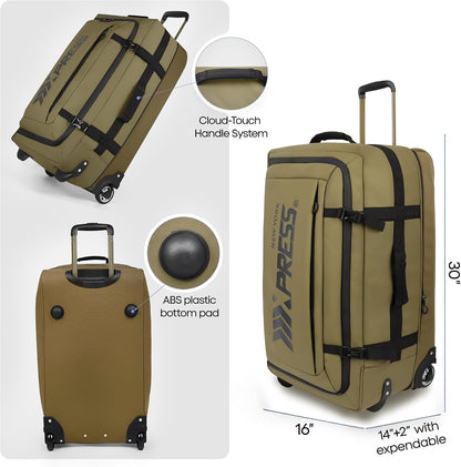 26'' Rolling Duffle Bag with Wheels,Rolling Duffle Bag w/Handle,Carry on Luggage Travel Duffle Bags for Man Women（26,Armygreen）