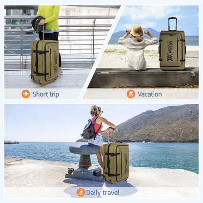 26'' Rolling Duffle Bag with Wheels,Rolling Duffle Bag w/Handle,Carry on Luggage Travel Duffle Bags for Man Women（26,Armygreen）