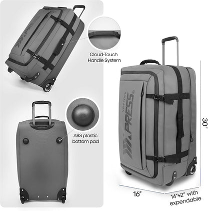 26'' Rolling Duffle Bag with Wheels,Rolling Duffle Bag w/Handle,Carry on Luggage Travel Duffle Bags for Man Women（26,Armygreen）
