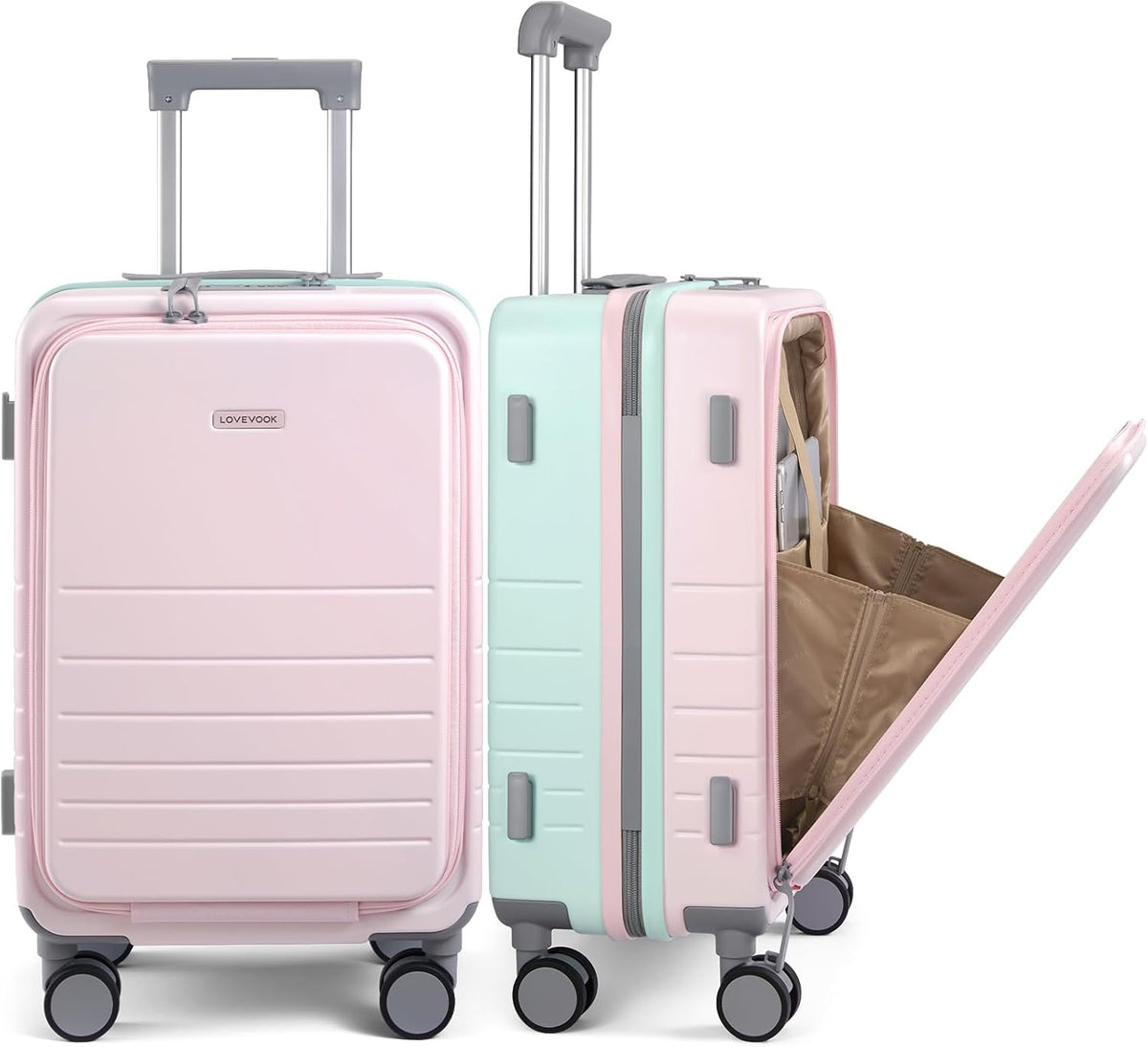 Hard Shell Carry On Luggage 22x14x9 Airline Approved,22 Inch Cute Carry On Suitcase with Spinner Wheel TSA Lock,Lightweight Travel Luggage Roller Rolling Suitcase,Gifts for Men & Women,Beige