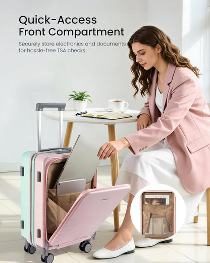 Hard Shell Carry On Luggage 22x14x9 Airline Approved,22 Inch Cute Carry On Suitcase with Spinner Wheel TSA Lock,Lightweight Travel Luggage Roller Rolling Suitcase,Gifts for Men & Women,Beige