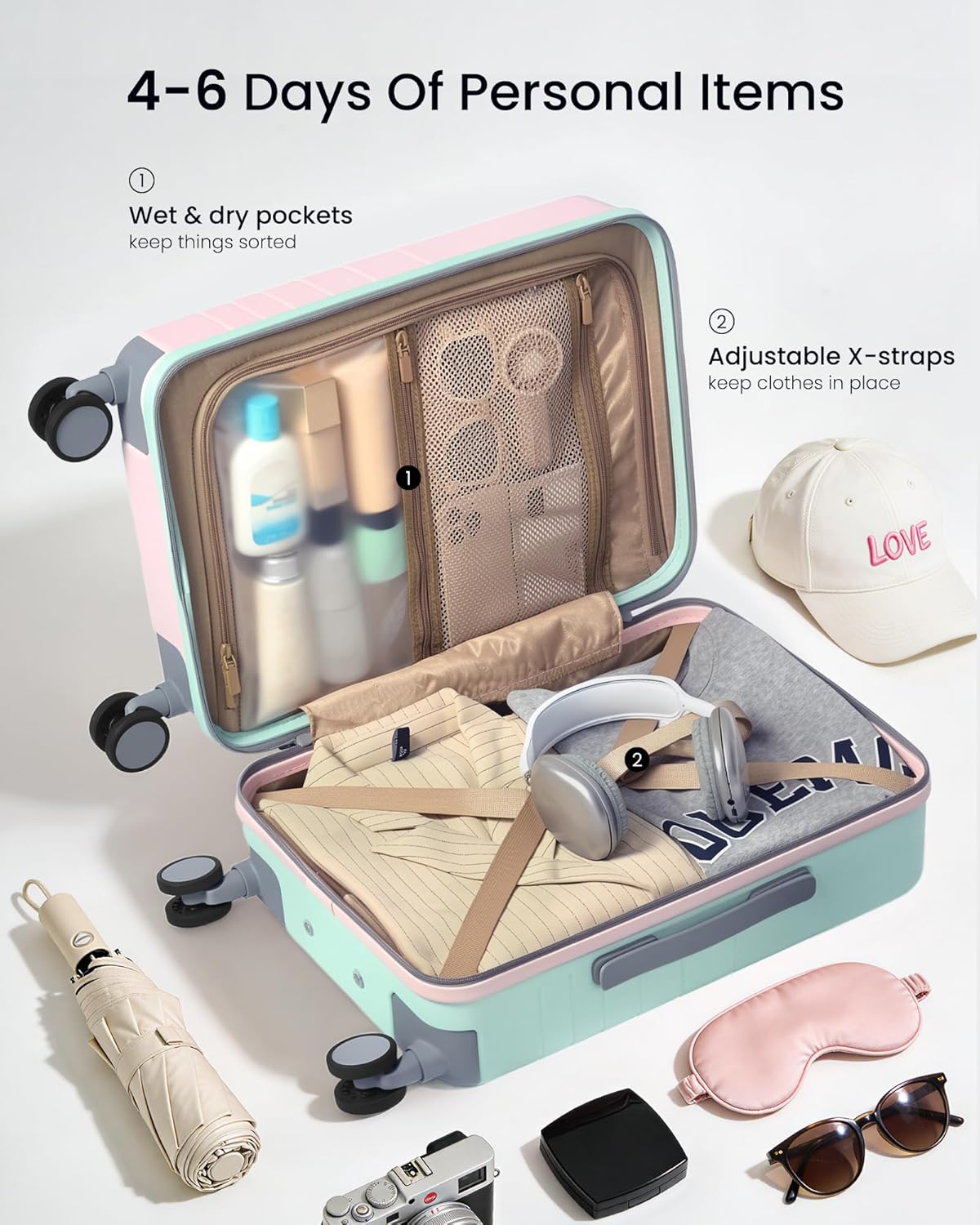 Hard Shell Carry On Luggage 22x14x9 Airline Approved,22 Inch Cute Carry On Suitcase with Spinner Wheel TSA Lock,Lightweight Travel Luggage Roller Rolling Suitcase,Gifts for Men & Women,Beige