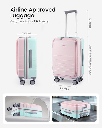 Hard Shell Carry On Luggage 22x14x9 Airline Approved,22 Inch Cute Carry On Suitcase with Spinner Wheel TSA Lock,Lightweight Travel Luggage Roller Rolling Suitcase,Gifts for Men & Women,Beige