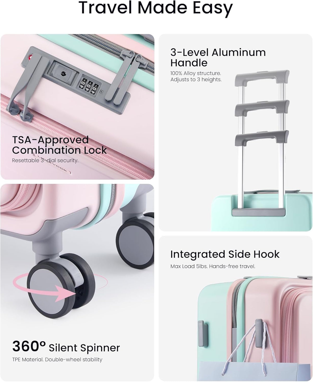 Hard Shell Carry On Luggage 22x14x9 Airline Approved,22 Inch Cute Carry On Suitcase with Spinner Wheel TSA Lock,Lightweight Travel Luggage Roller Rolling Suitcase,Gifts for Men & Women,Beige