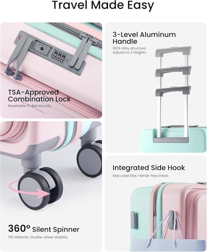 Hard Shell Carry On Luggage 22x14x9 Airline Approved,22 Inch Cute Carry On Suitcase with Spinner Wheel TSA Lock,Lightweight Travel Luggage Roller Rolling Suitcase,Gifts for Men & Women,Beige