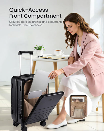 Hard Shell Carry On Luggage 22x14x9 Airline Approved,22 Inch Cute Carry On Suitcase with Spinner Wheel TSA Lock,Lightweight Travel Luggage Roller Rolling Suitcase,Gifts for Men & Women,Beige