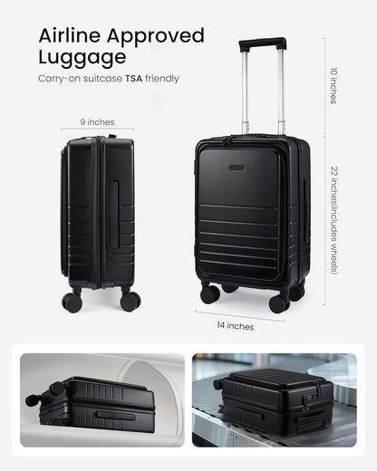 Hard Shell Carry On Luggage 22x14x9 Airline Approved,22 Inch Cute Carry On Suitcase with Spinner Wheel TSA Lock,Lightweight Travel Luggage Roller Rolling Suitcase,Gifts for Men & Women,Beige