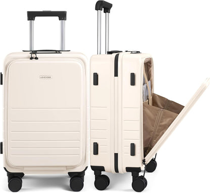 Hard Shell Carry On Luggage 22x14x9 Airline Approved,22 Inch Cute Carry On Suitcase with Spinner Wheel TSA Lock,Lightweight Travel Luggage Roller Rolling Suitcase,Gifts for Men & Women,Beige