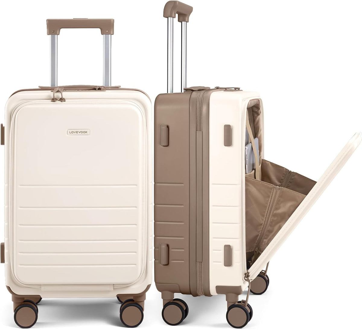 Hard Shell Carry On Luggage 22x14x9 Airline Approved,22 Inch Cute Carry On Suitcase with Spinner Wheel TSA Lock,Lightweight Travel Luggage Roller Rolling Suitcase,Gifts for Men & Women,Beige