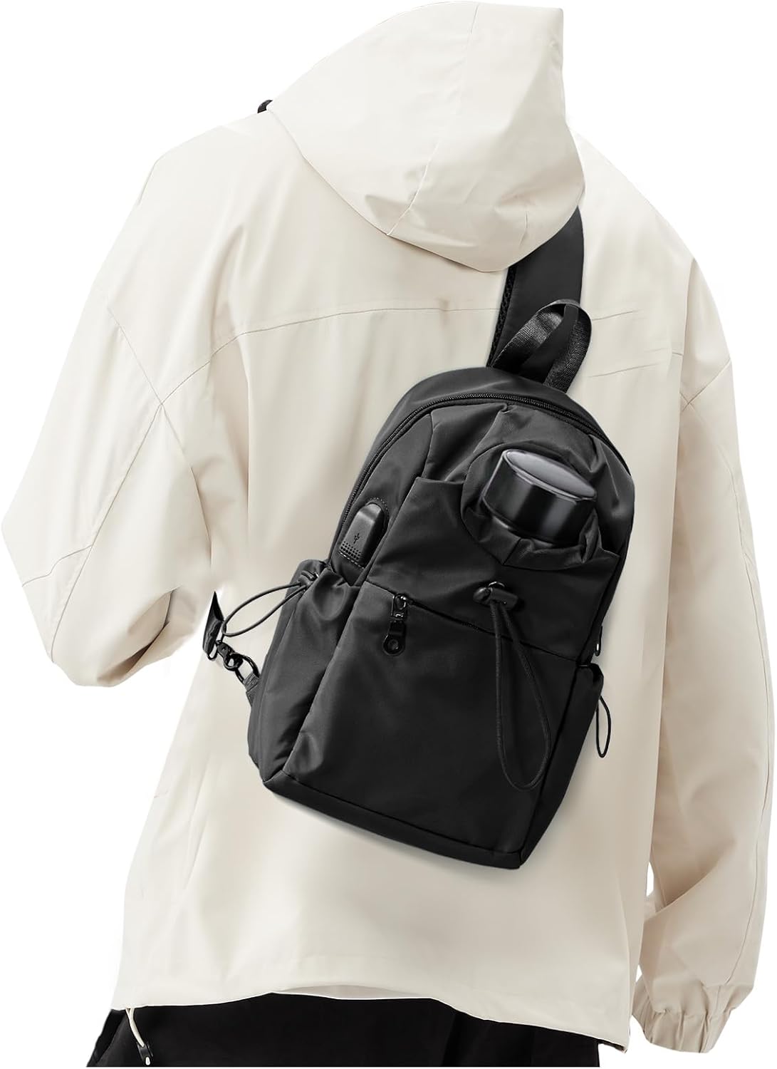 Black Sling Crossbody Bag for Men Women, Tactical Backpack Shoulder Daypack Mini Anti-Theft Cross Body Motorcycle Chest Bags, Small One Strap Fanny Back Pack for Casual Travel Hiking Sport Gym