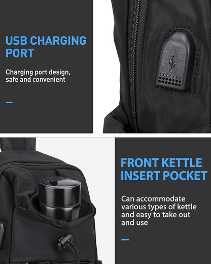 Black Sling Crossbody Bag for Men Women, Tactical Backpack Shoulder Daypack Mini Anti-Theft Cross Body Motorcycle Chest Bags, Small One Strap Fanny Back Pack for Casual Travel Hiking Sport Gym