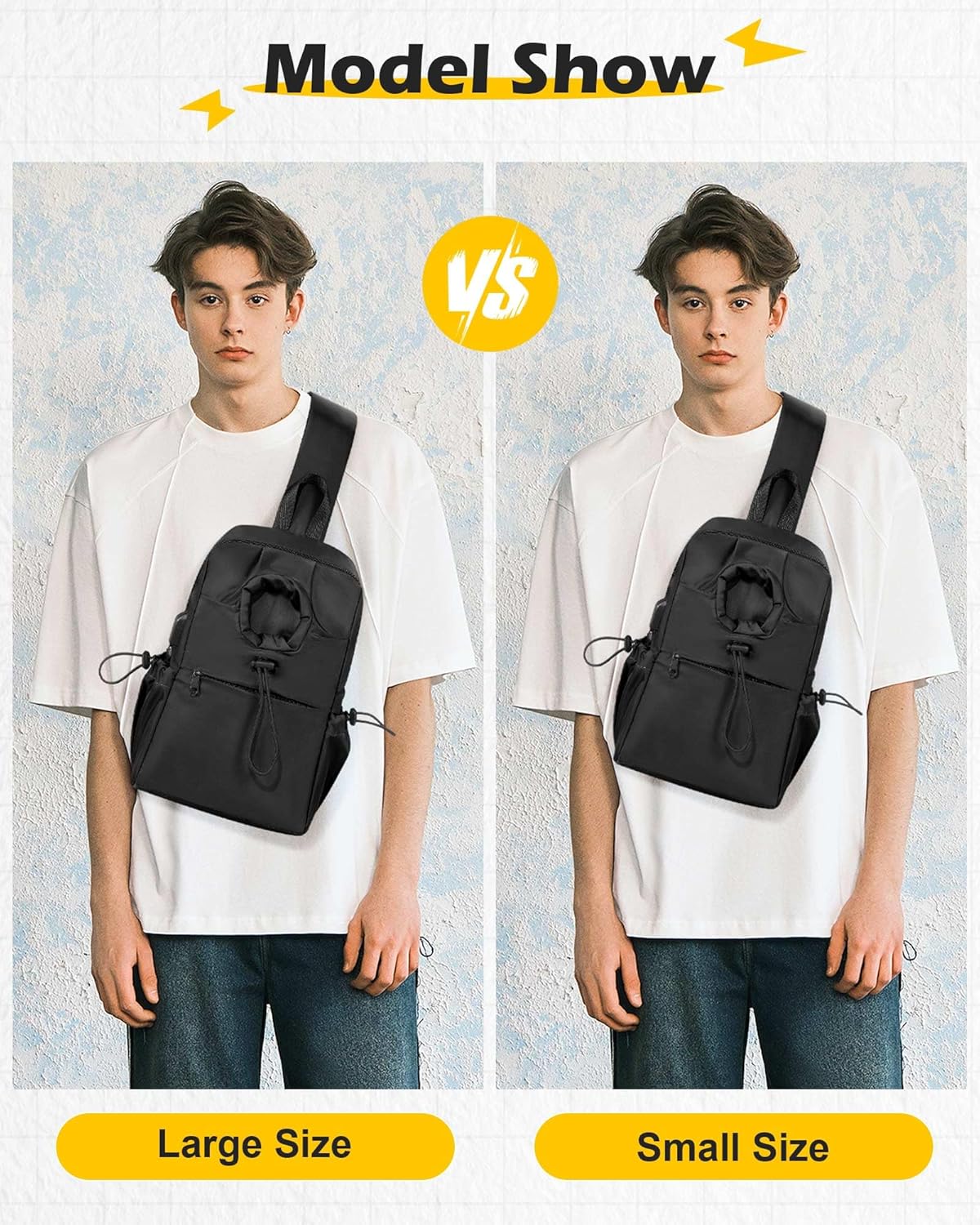 Black Sling Crossbody Bag for Men Women, Tactical Backpack Shoulder Daypack Mini Anti-Theft Cross Body Motorcycle Chest Bags, Small One Strap Fanny Back Pack for Casual Travel Hiking Sport Gym