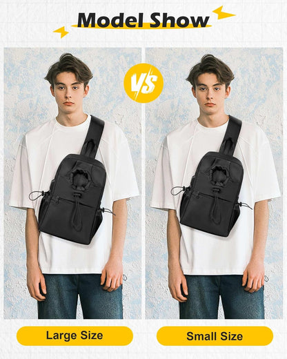 Black Sling Crossbody Bag for Men Women, Tactical Backpack Shoulder Daypack Mini Anti-Theft Cross Body Motorcycle Chest Bags, Small One Strap Fanny Back Pack for Casual Travel Hiking Sport Gym