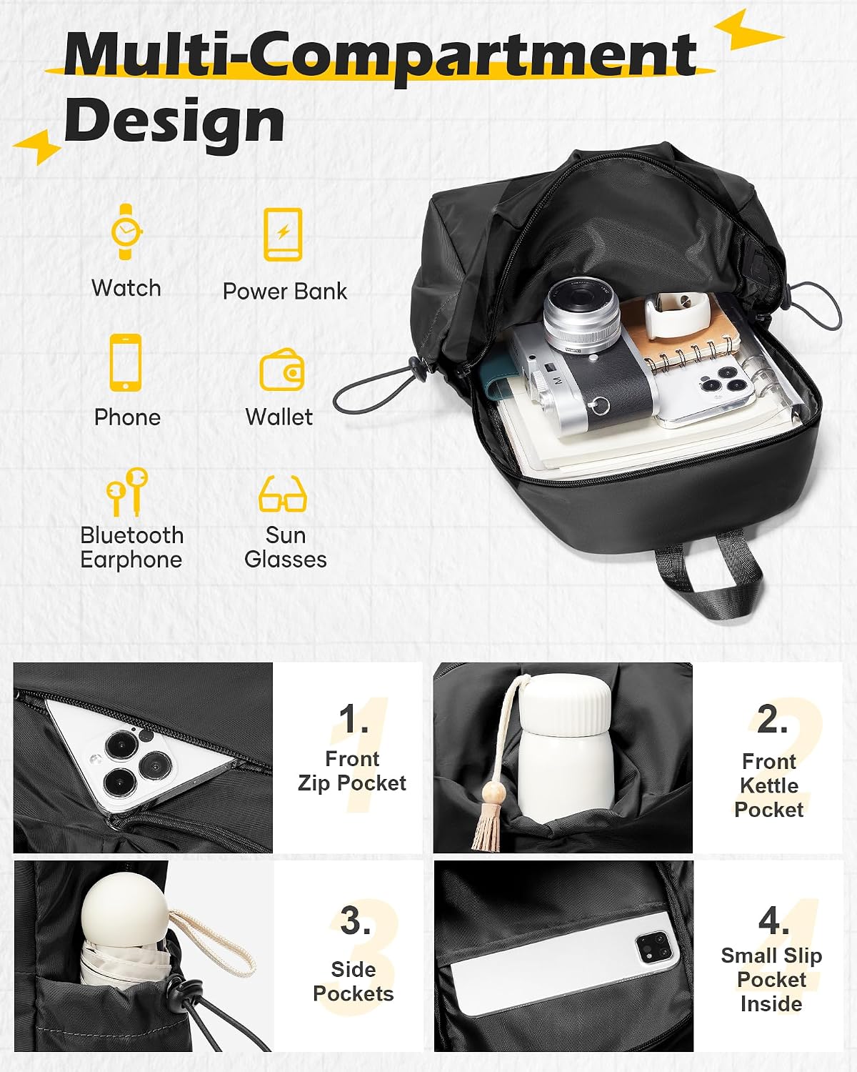 Black Sling Crossbody Bag for Men Women, Tactical Backpack Shoulder Daypack Mini Anti-Theft Cross Body Motorcycle Chest Bags, Small One Strap Fanny Back Pack for Casual Travel Hiking Sport Gym