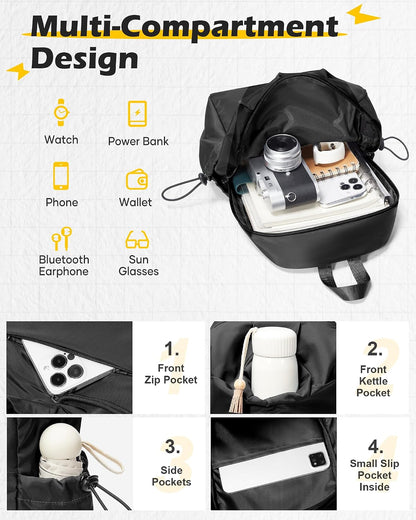 Black Sling Crossbody Bag for Men Women, Tactical Backpack Shoulder Daypack Mini Anti-Theft Cross Body Motorcycle Chest Bags, Small One Strap Fanny Back Pack for Casual Travel Hiking Sport Gym