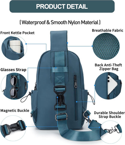 Black Sling Crossbody Bag for Men Women, Tactical Backpack Shoulder Daypack Mini Anti-Theft Cross Body Motorcycle Chest Bags, Small One Strap Fanny Back Pack for Casual Travel Hiking Sport Gym