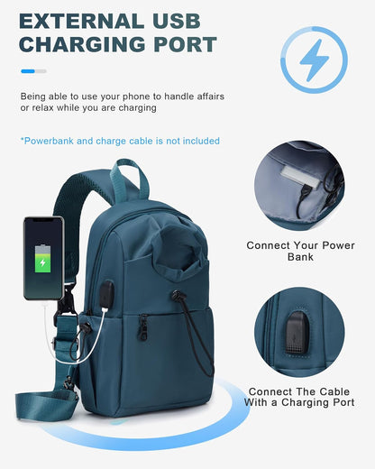 Black Sling Crossbody Bag for Men Women, Tactical Backpack Shoulder Daypack Mini Anti-Theft Cross Body Motorcycle Chest Bags, Small One Strap Fanny Back Pack for Casual Travel Hiking Sport Gym