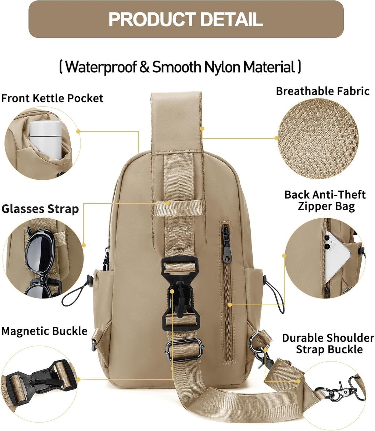 Black Sling Crossbody Bag for Men Women, Tactical Backpack Shoulder Daypack Mini Anti-Theft Cross Body Motorcycle Chest Bags, Small One Strap Fanny Back Pack for Casual Travel Hiking Sport Gym