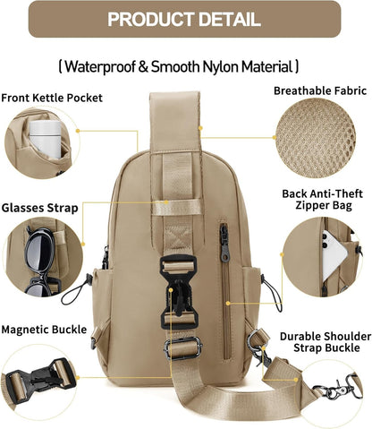 Black Sling Crossbody Bag for Men Women, Tactical Backpack Shoulder Daypack Mini Anti-Theft Cross Body Motorcycle Chest Bags, Small One Strap Fanny Back Pack for Casual Travel Hiking Sport Gym
