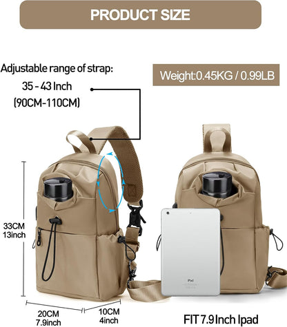 Black Sling Crossbody Bag for Men Women, Tactical Backpack Shoulder Daypack Mini Anti-Theft Cross Body Motorcycle Chest Bags, Small One Strap Fanny Back Pack for Casual Travel Hiking Sport Gym