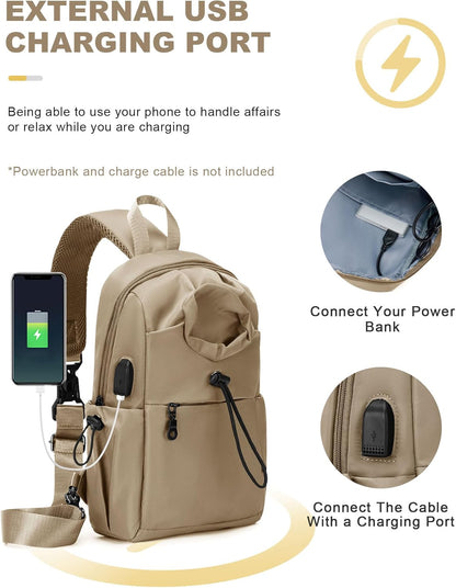 Black Sling Crossbody Bag for Men Women, Tactical Backpack Shoulder Daypack Mini Anti-Theft Cross Body Motorcycle Chest Bags, Small One Strap Fanny Back Pack for Casual Travel Hiking Sport Gym