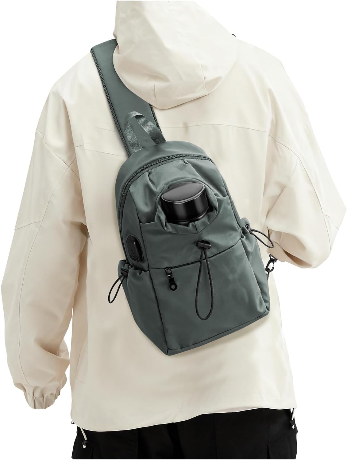 Black Sling Crossbody Bag for Men Women, Tactical Backpack Shoulder Daypack Mini Anti-Theft Cross Body Motorcycle Chest Bags, Small One Strap Fanny Back Pack for Casual Travel Hiking Sport Gym