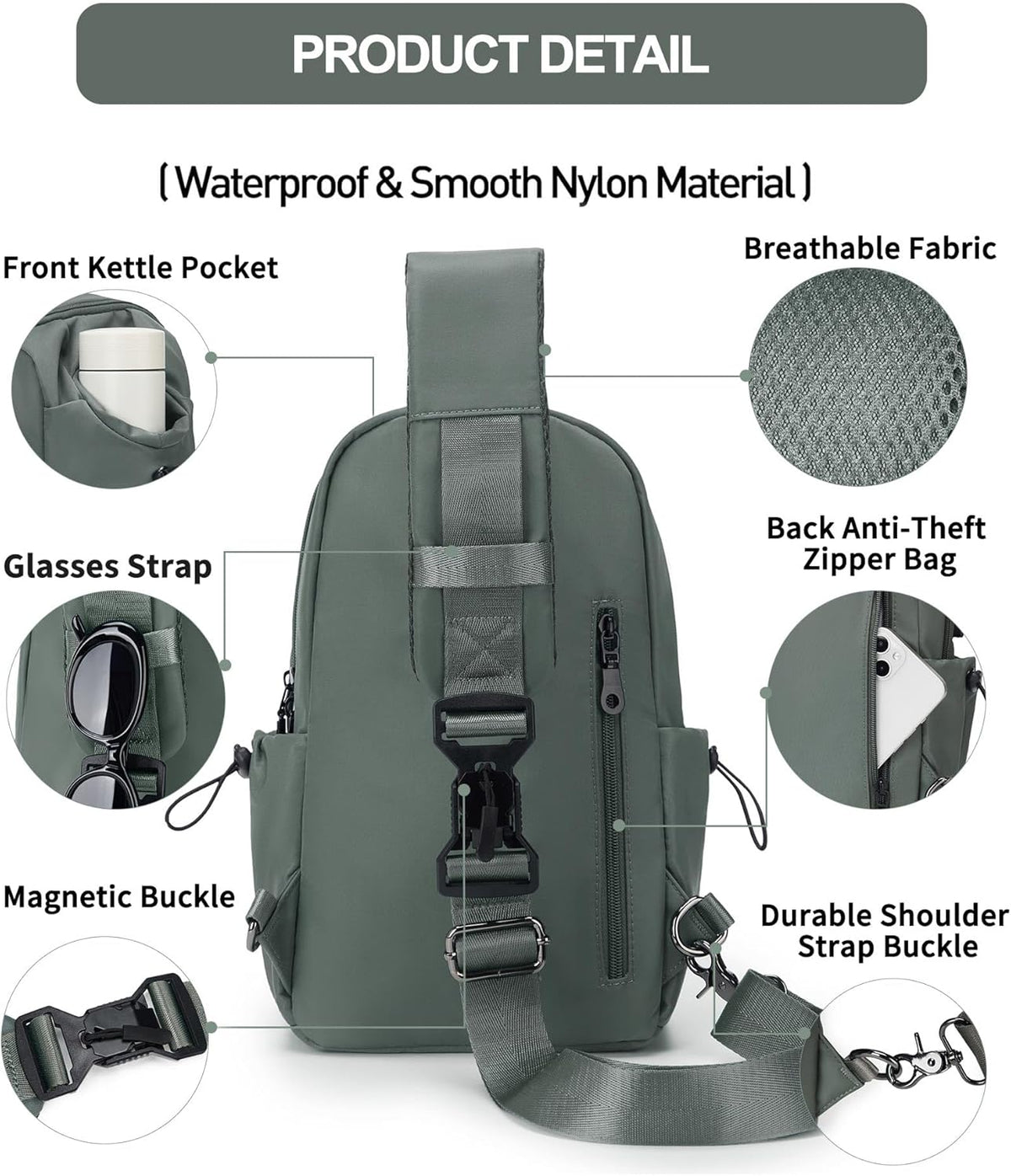 Black Sling Crossbody Bag for Men Women, Tactical Backpack Shoulder Daypack Mini Anti-Theft Cross Body Motorcycle Chest Bags, Small One Strap Fanny Back Pack for Casual Travel Hiking Sport Gym