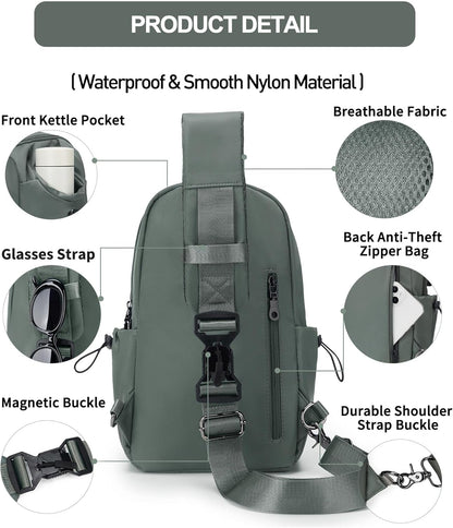 Black Sling Crossbody Bag for Men Women, Tactical Backpack Shoulder Daypack Mini Anti-Theft Cross Body Motorcycle Chest Bags, Small One Strap Fanny Back Pack for Casual Travel Hiking Sport Gym