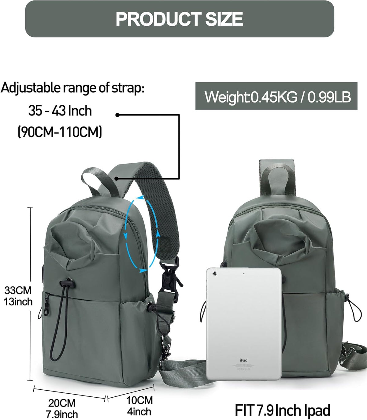 Black Sling Crossbody Bag for Men Women, Tactical Backpack Shoulder Daypack Mini Anti-Theft Cross Body Motorcycle Chest Bags, Small One Strap Fanny Back Pack for Casual Travel Hiking Sport Gym