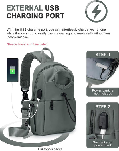 Black Sling Crossbody Bag for Men Women, Tactical Backpack Shoulder Daypack Mini Anti-Theft Cross Body Motorcycle Chest Bags, Small One Strap Fanny Back Pack for Casual Travel Hiking Sport Gym