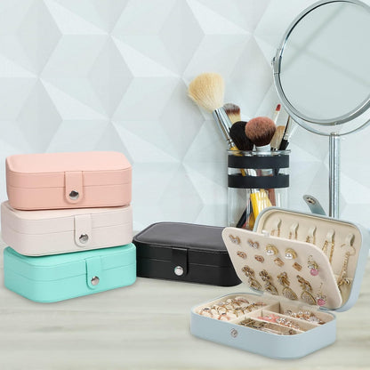 Travel Jewelry Box, PU leather Small Jewelry Organizer For Female Girls, double layer portable mini travel case for storing earrings, rings, necklaces.(Black)