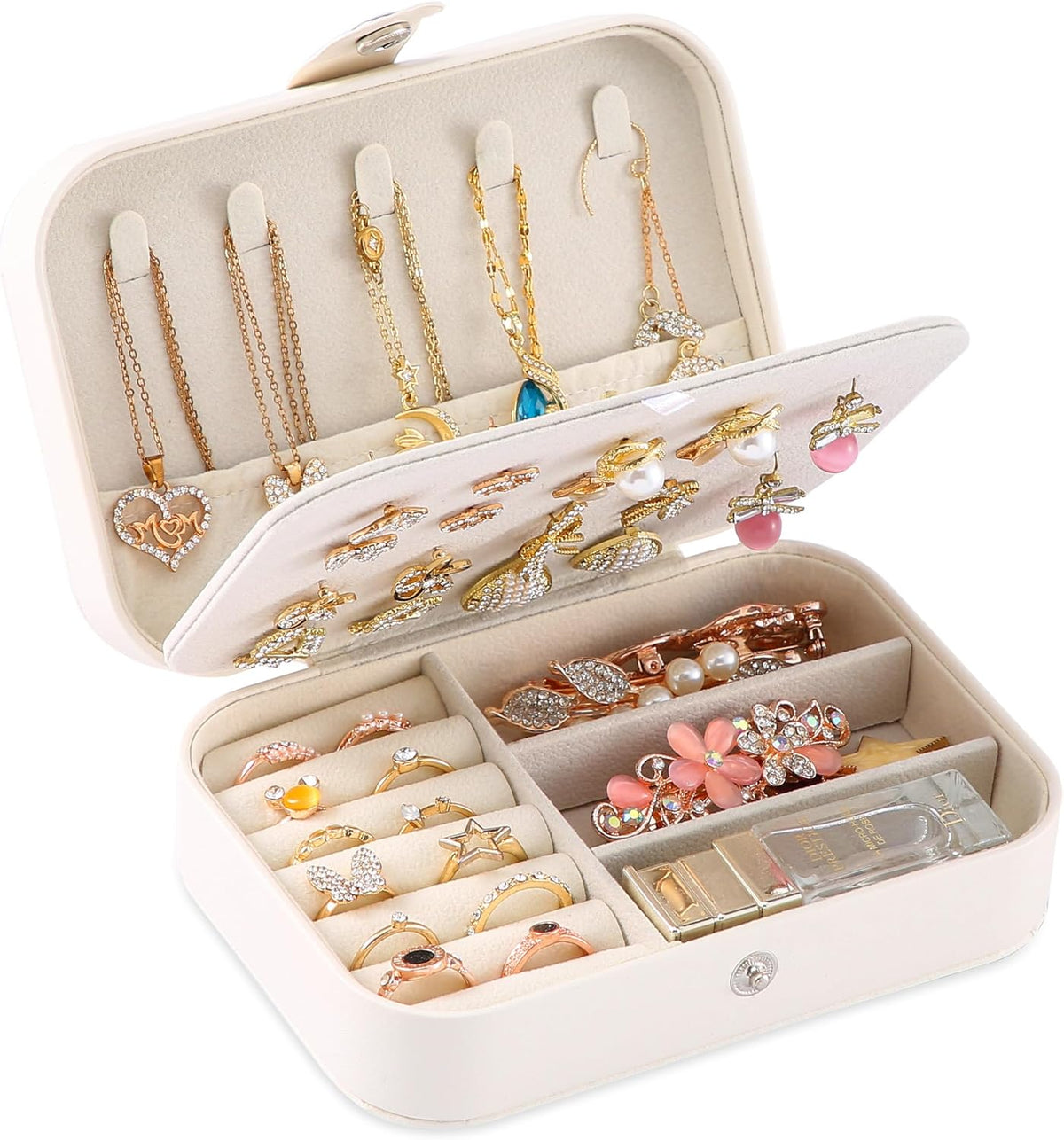 Travel Jewelry Box, PU leather Small Jewelry Organizer For Female Girls, double layer portable mini travel case for storing earrings, rings, necklaces.(Black)