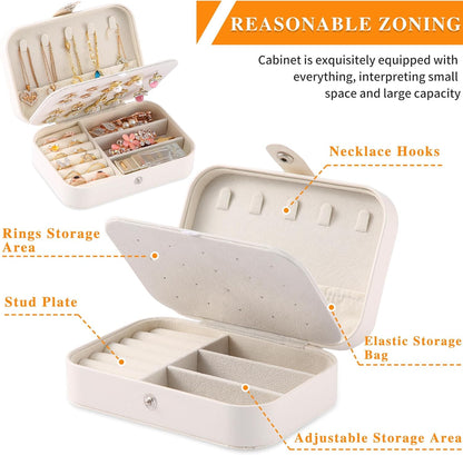 Travel Jewelry Box, PU leather Small Jewelry Organizer For Female Girls, double layer portable mini travel case for storing earrings, rings, necklaces.(Black)